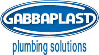 Logo per le soluzioni idrauliche Gabbaplast, ovale blu con testo bianco e slogan.