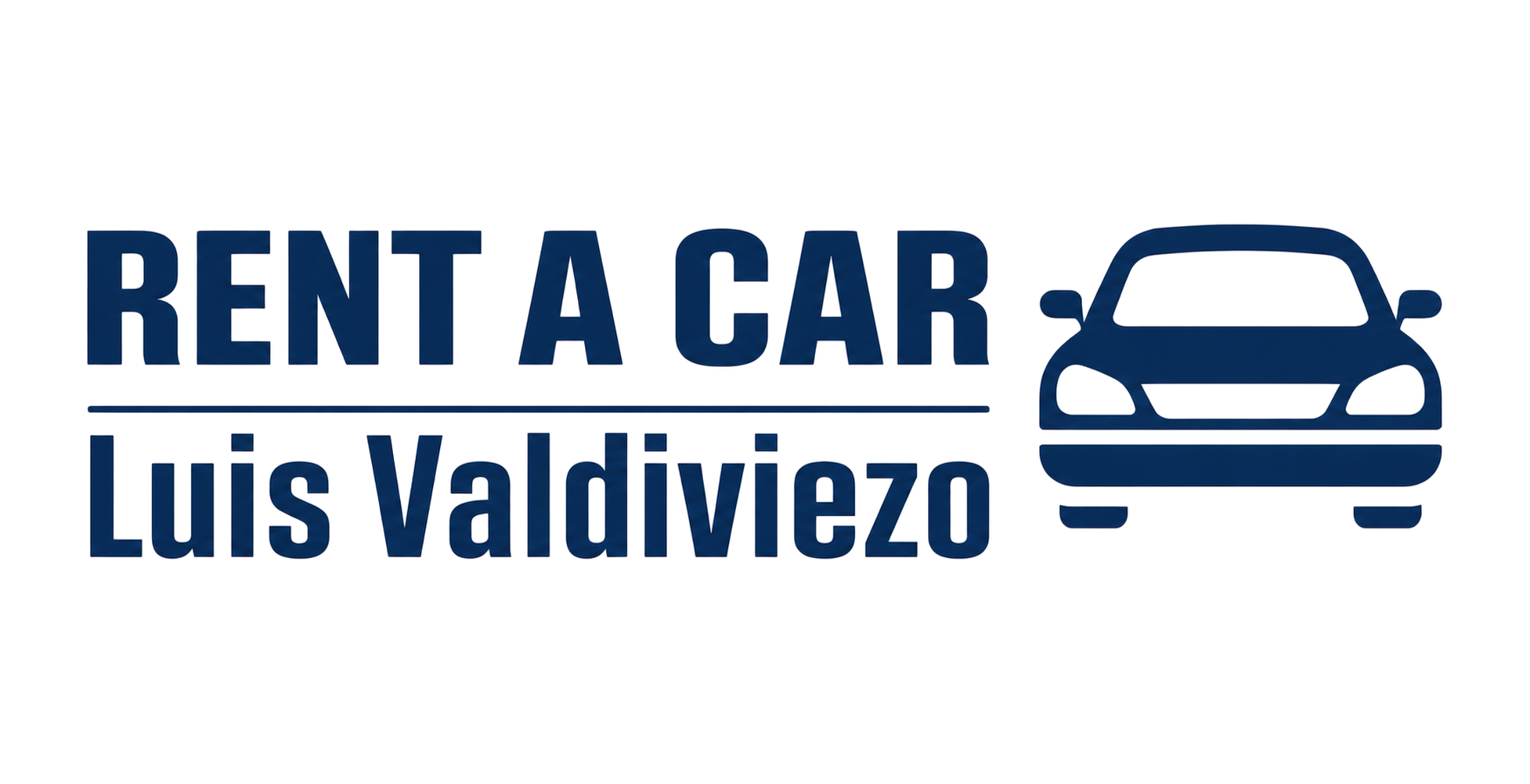 Logotipo azul de “Rent a Car” con el icono de un coche y el nombre “Luis Valdiviezo”.