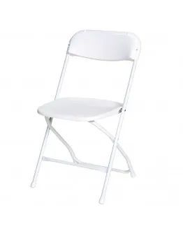 White folding chair on a plain background