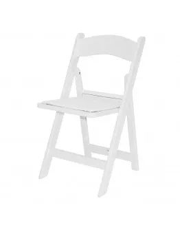 White folding chair on a plain white background
