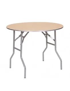 Round beige folding table with metal legs