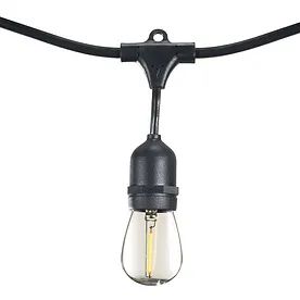 Black hanging light socket with clear bulb on a cord