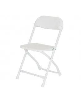 White folding chair on a plain background