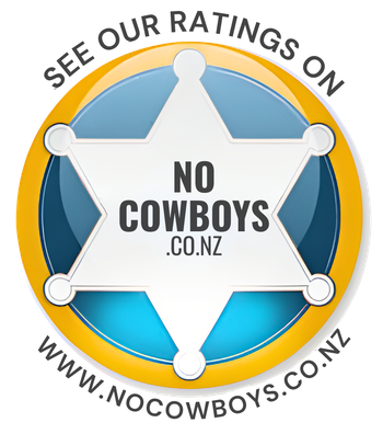 No Cowboys.co.nz rating badge: white star on blue circle, yellow border, text 