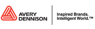 Avery Dennison logo with a red and white triangle icon and text: 