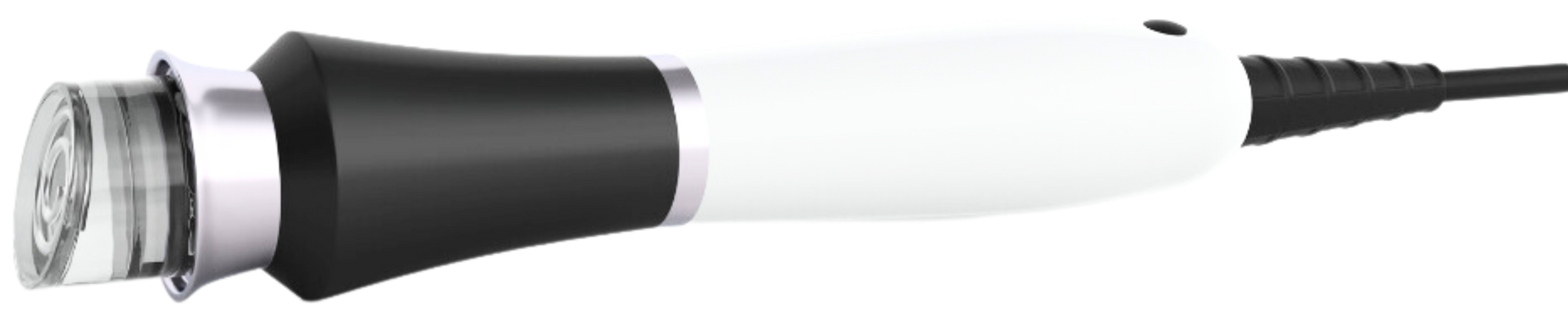 A close up of a hair dryer on a white background.
