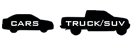 Black car and black truck/SUV silhouettes labeled “CARS” and “TRUCK/SUV” on white background