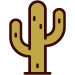 A flat, tan-colored icon of a saguaro cactus with small dark brown vertical markings on a white background.