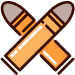 A flat icon of two orange, brass-cased bullets crossed in an X shape.