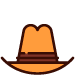 A tan cowboy hat with a brown band, illustrated in a flat, cartoon style.