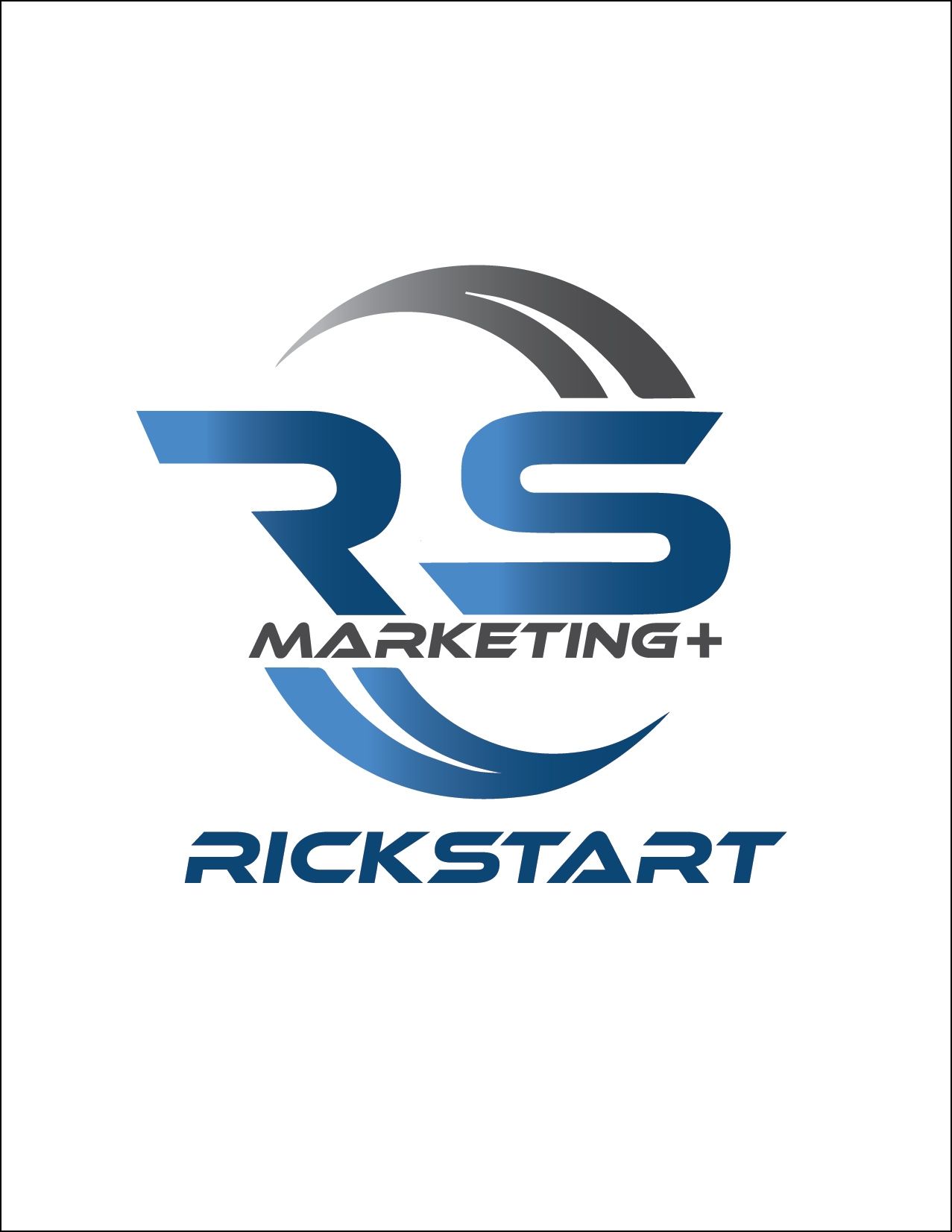 Blue and gray RS Marketing+ Rickstart logo on a white background