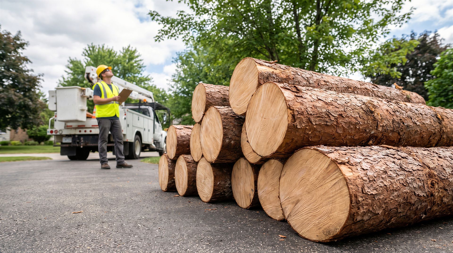 A man is cutting a tree with a chainsaw in the woods.