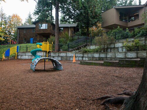 Playground view of Tree House Building at Main Campus