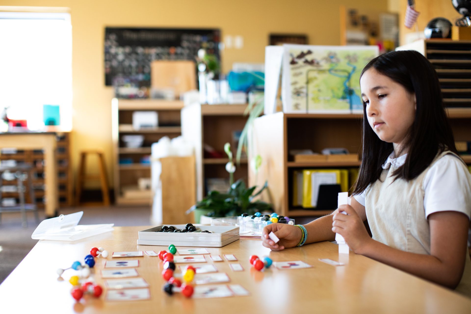 Montessori child working with science materials