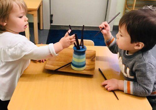 Montessori toddler working in the classroom