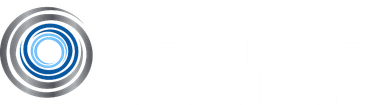 Logo with concentric blue and silver circles.
