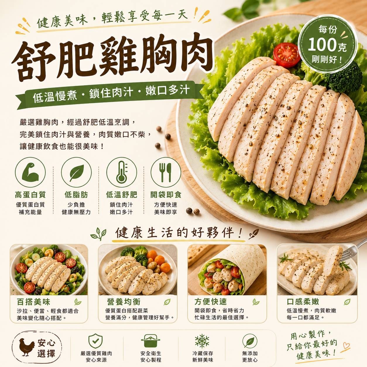 多件組優惠/舒肥雞胸肉100g /包/健身房專用  健康  10種口味隨機 【陸霸王】