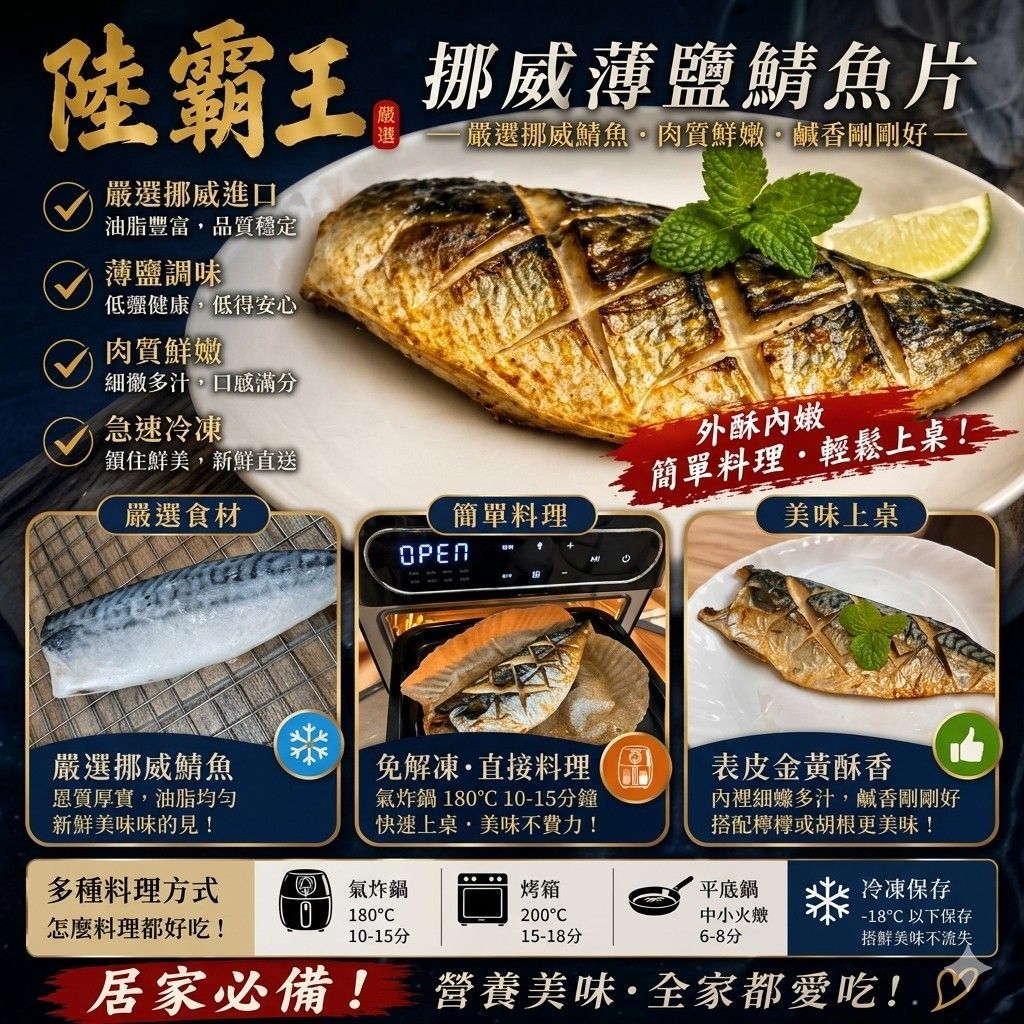 【免運1組】20片送10片共30片 挪威鯖魚片153.84g片  _薄鹽 烤肉  【陸霸王】