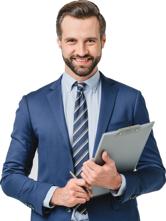 Male auditor inspector examiner controller businessman writing o
