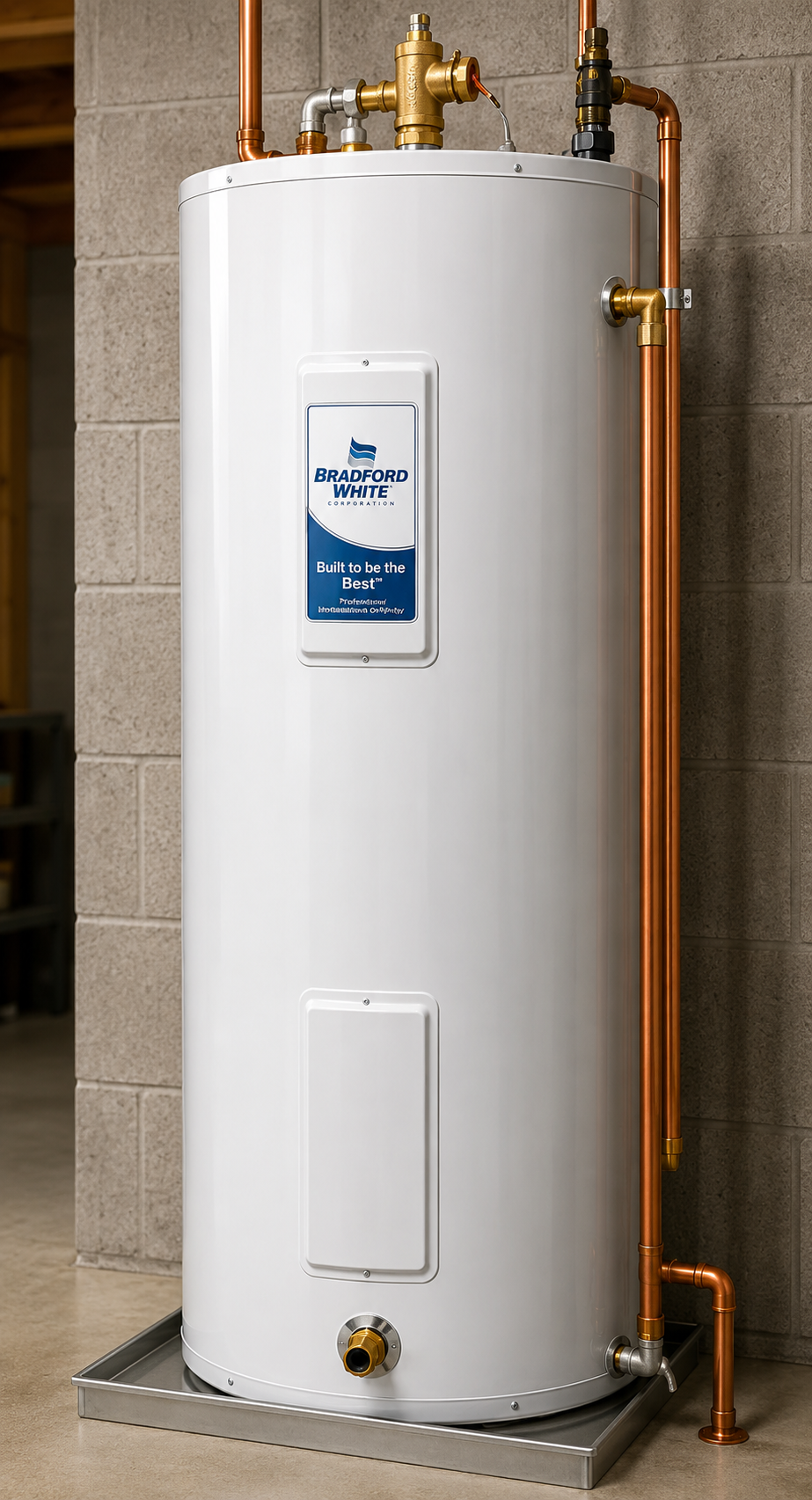 Water filtration system with white tanks, pipes, and yellow tubing installed in a wooden utility space