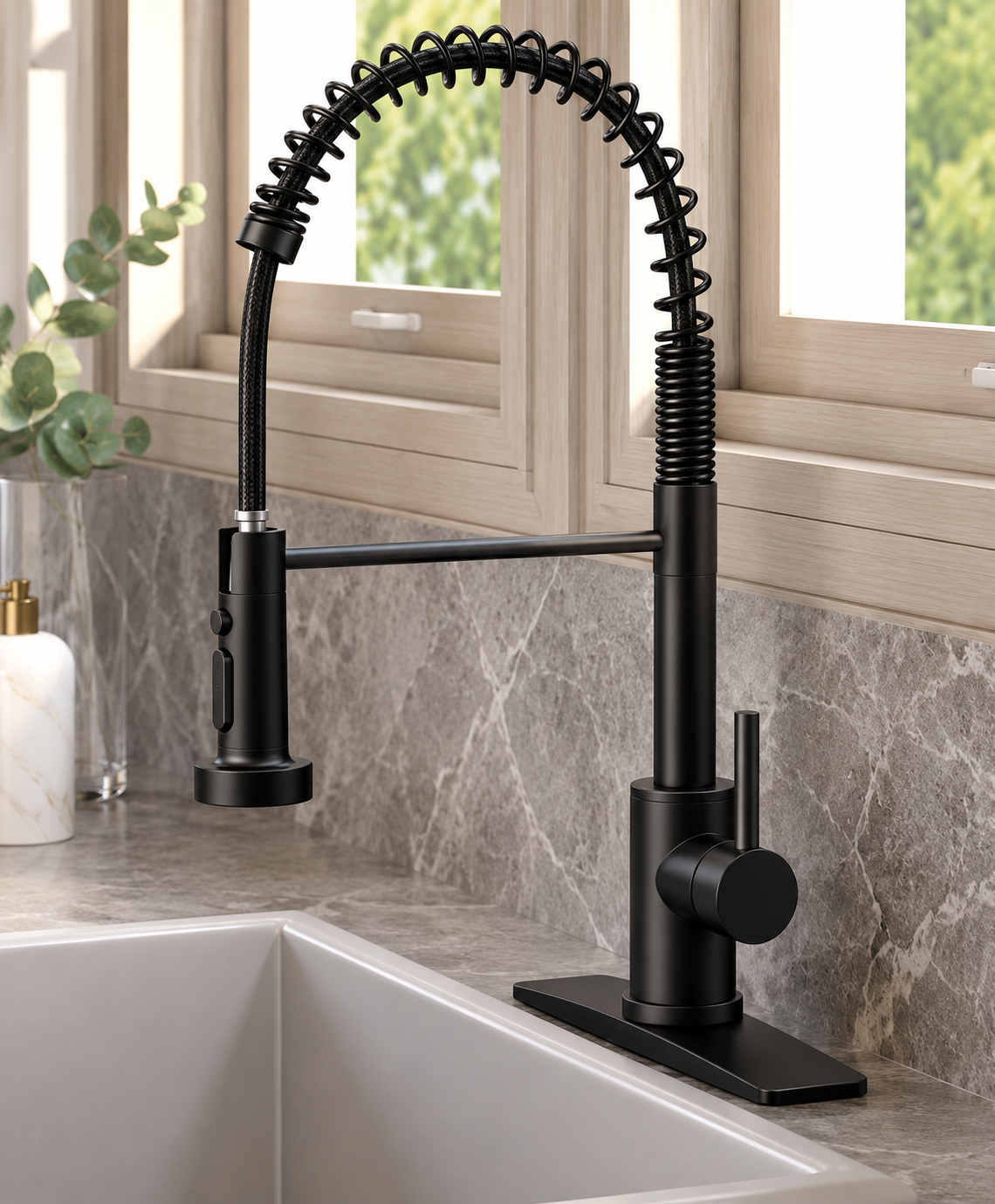 Plumber unclogging a sink drain with a snake tool in a white sink