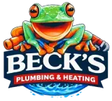 Beck’s Plumbing & Heating logo with a colorful smiling frog on a pipe