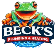 Beck’s Plumbing & Heating logo with a colorful smiling frog on a pipe