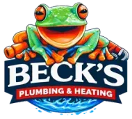 Beck’s Plumbing & Heating logo with a colorful smiling frog on a pipe