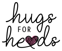 A logo for hugs for heads with a heart in the middle.
