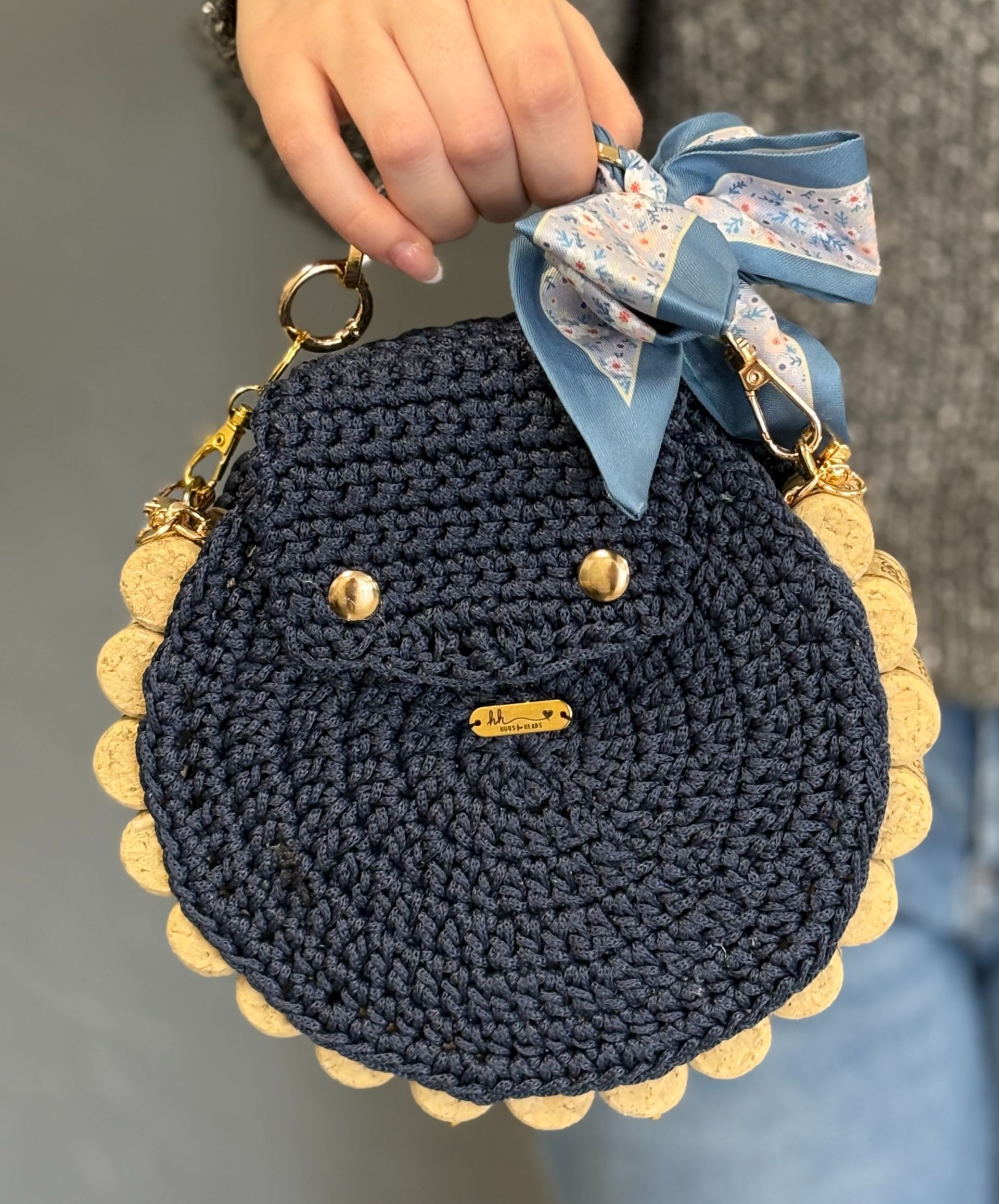 custom crochet and wine cork handbag