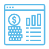 A blue icon of a website with a dollar sign and a calculator.