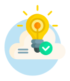A light bulb is sitting on top of a cloud next to a check mark.