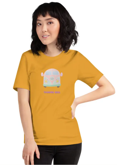 Camper Girl Retro Van Tee, Boho RV Camping Shirt, Cute Camping T-shirt, Camping Gifts