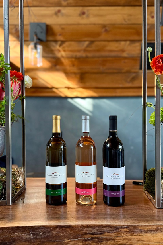 Some crowd-favorites from Tiger Mountain Vineyards: White Tiger white blend, Rabun Rose, and Rabun Red blend.