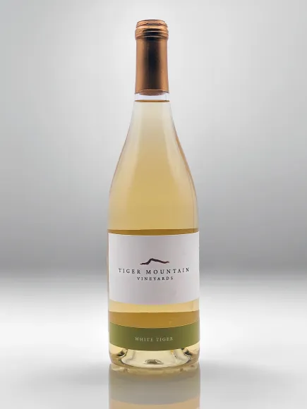 A bottle of white wine with a white label