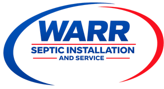 WARR Septic Installation and Service logo in blue and red with oval swooshes