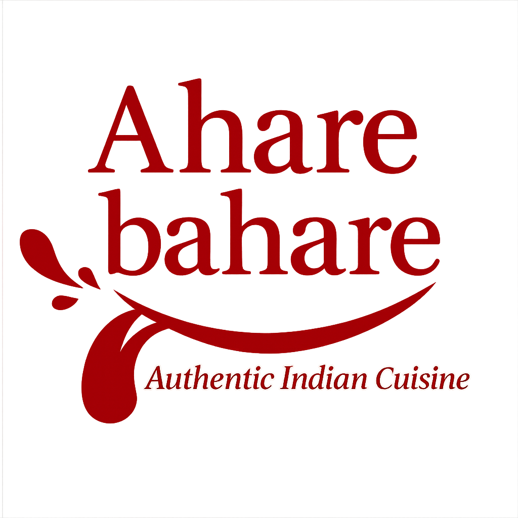 Ahare bahare logo in red with &ldquo;Authentic Indian Cuisine&rdquo; tagline