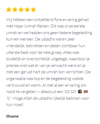 Een vijfsterrenrecensie van een Nederlandse klant waarin de warme en attente service van het hotel/restaurant wordt geprezen.