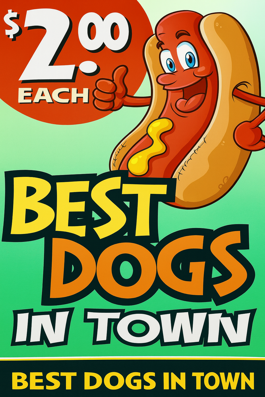 Smiling cartoon hot dog giving a thumbs up.