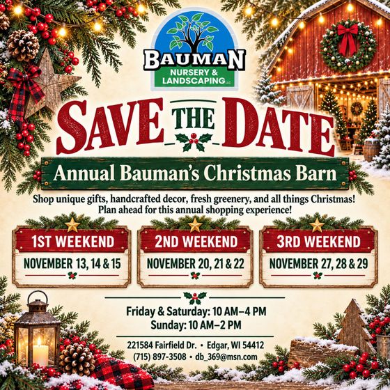 Christmas-themed barn setting with trees, presents, candles, and a wooden sign that reads 