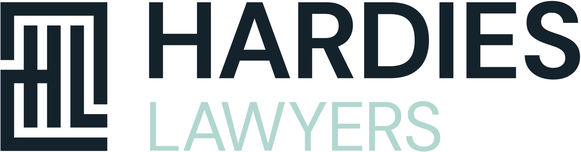 Hardies Lawyers logo in dark navy and pale green on a white background