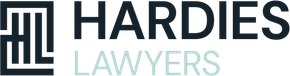 Hardies Lawyers logo with dark navy and light teal text beside a geometric monogram icon