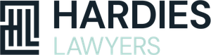 Hardies Lawyers logo with dark navy and light teal text beside a geometric monogram icon