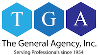 Logo for The General Agency, Inc. with letters T, G, A in blue hexagons and