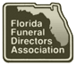 Florida Funeral Directors Association logo in brown and cream, with stylized border and text