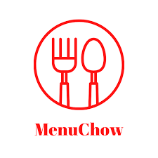 Red outline of fork and spoon inside a circle, MenuChow text below.