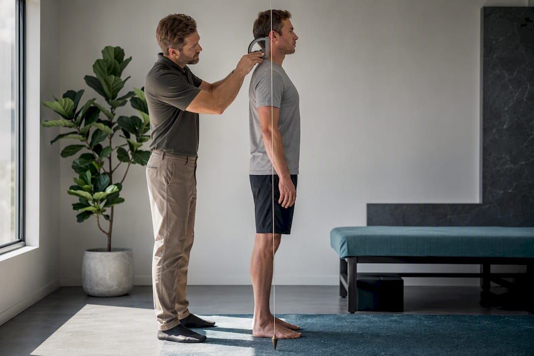 Clinician measuring posture alignment