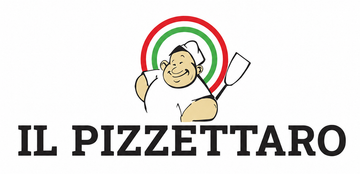 Logo de Il Pizzattaro con uno chef sorridente e dettagli circolari rossi, bianchi e verdi.