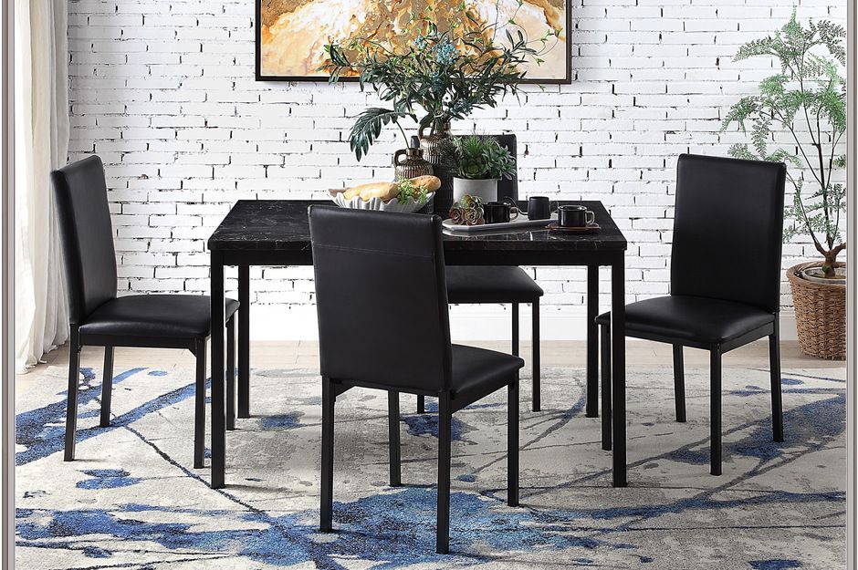 5 Piece Dining Set Faux Marble Top Table