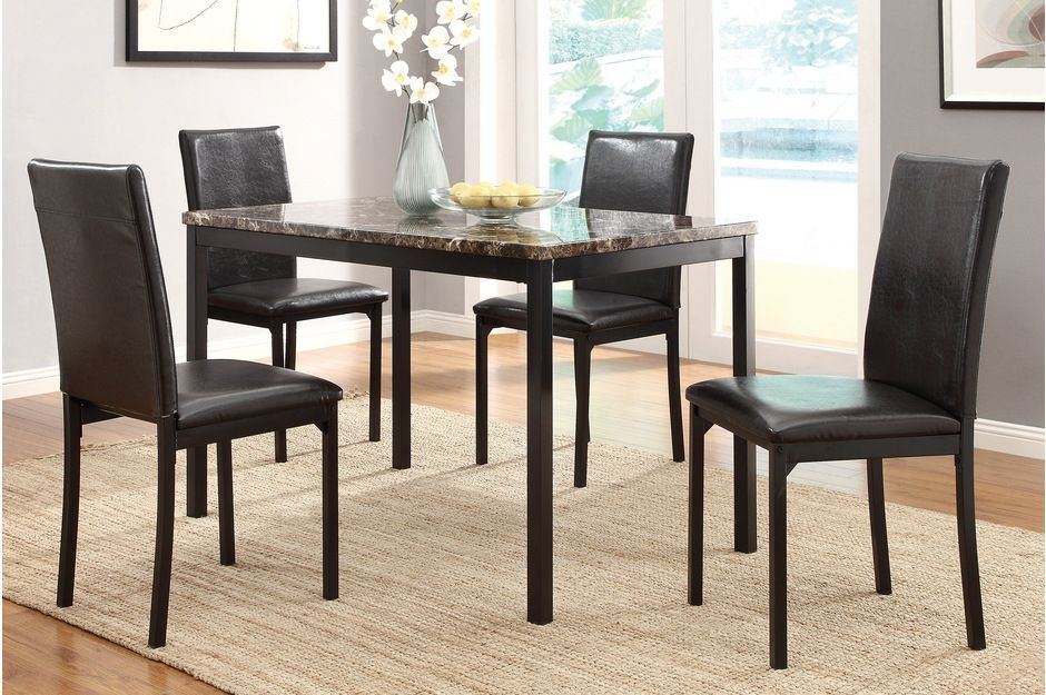 5 Piece Dining Set Faux Marble Top Table